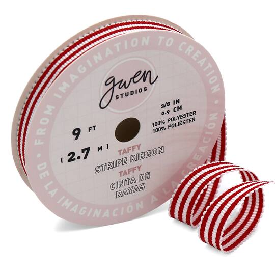 Gwen Studios 3/8" x 3yd. Red & White Stripe Grosgrain Ribbon